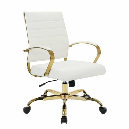 KD AMERICANA Benmar Home Leather Office Chair with Gold Frame, White KD2428441